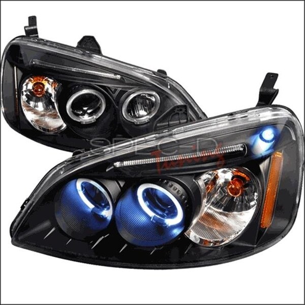 Overtime Halo LED Projector Headlights for 01 to 03 Honda Civic; Black - 10 x 20 x 24 in. OV126205 - main